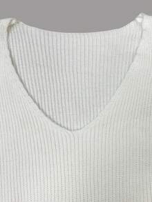 Balvessa V领修身显瘦优雅短袖针织连衣裙，夏季 - 白色 - 查看 7