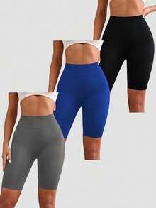 SHEIN Velisys Set de 3 pantalones cortos deportivos sin costuras - Multicolor - Ver 3