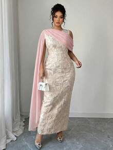 Elenzga Đầm maxi nữ bán chạy nhất, chất liệu vải jacquard vàng có họa tiết, kiểu dáng thanh lịch với khăn choàng chiffon, phù hợp cho các bữa tiệc, hẹn hò, mua sắm và nhiều dịp khác trong mùa xuân/hè. - Hồng - Xem 5