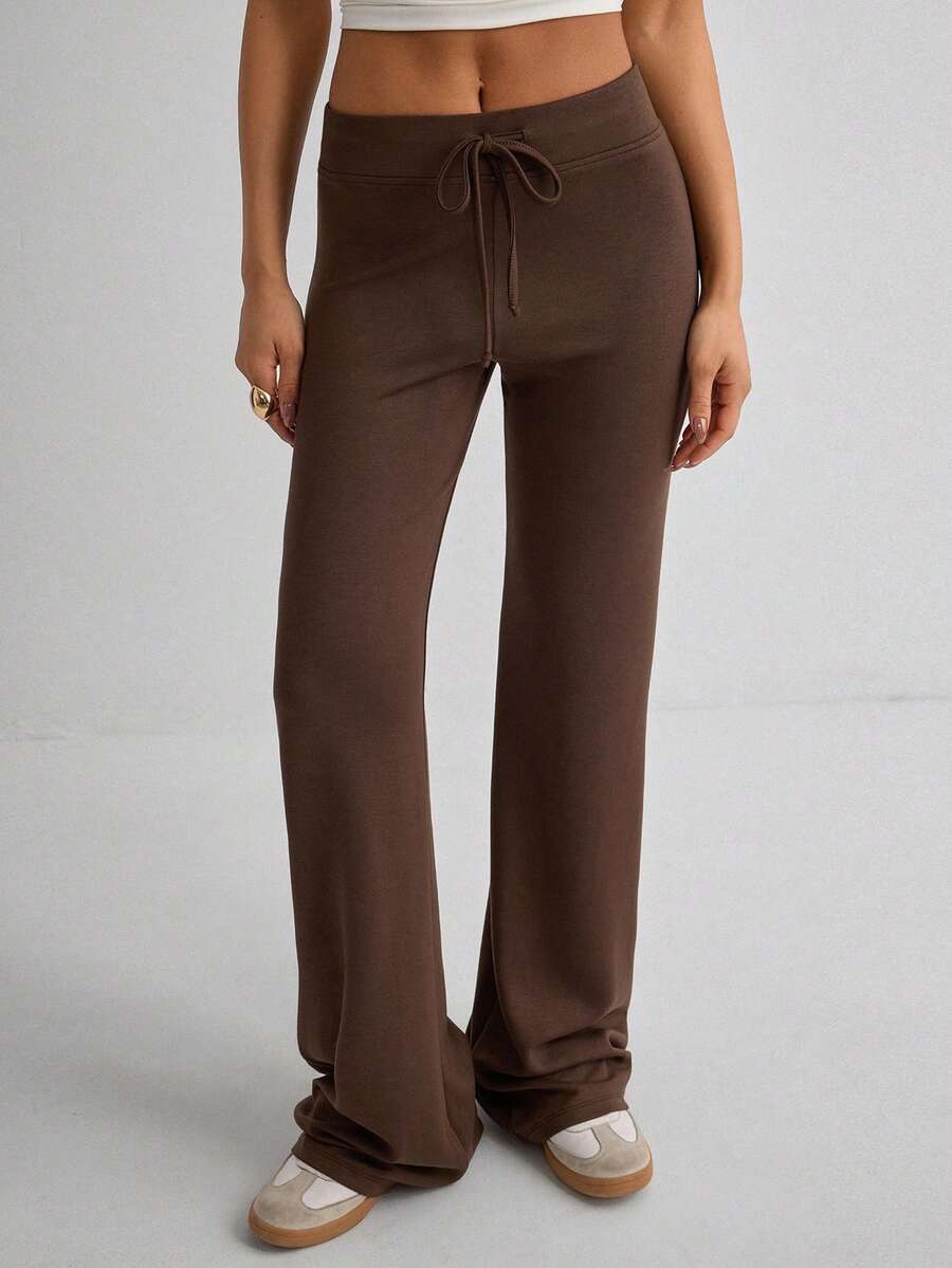 Women's Casual Commuting Minimalist Solid Color Elastic Waist Flare Pants - Brown - View 1