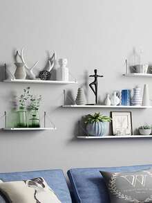 1pc Rustic Farmhouse Wood Floating Wall Shelf No Drilling Hanging Shelves For Bedroom Bathroom Living Room Kitchen Decor Storage Display Rack For Plants Books Home Decor Wall Mounted Organizer Space Saving - Multicolor - View 7