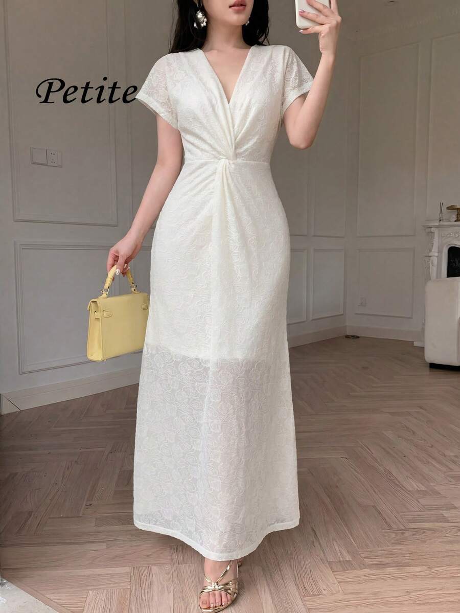 Celisse Petite 女士提花蕾丝扭结鱼尾连衣裙，优雅 - 杏色 - 查看 1