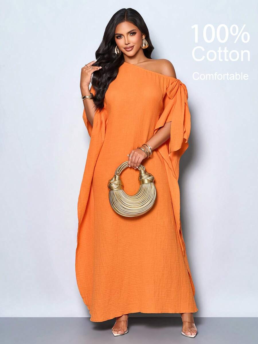 SOLERSUN Đầm dài bằng cotton sang trọng, gợi cảm và thanh lịch, thích hợp cho kỳ nghỉ biển, thoáng khí, thoải mái và mềm mại, màu cam tươi tắn. - trái cam - Xem 1