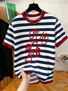 Resyla 男士休闲条纹龙虾印花圆领短袖T恤，夏季款 - 彩色 - 查看 5