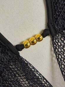 Bellisia 2026 性感串珠网纱深V领迷你连衣裙，适合音乐会和派对等场合 - 黑色 - 查看 6