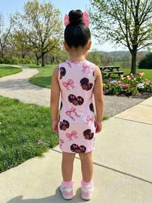 Young Girl Casual Sports Chic Knit Round Neck Heart Print Sleeveless Dress, Versatile For Spring/Summer - Pink - View 2