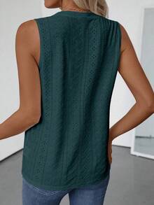 Women's Crew Neck Sleeveless Textured Casual Tank Top, Spring/Summer Fashion - Green - View 2
