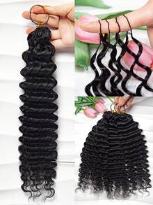 Boho Braids Tóc nối móc sóng sâu, nhẹ, không thắt nút, kiểu tóc tết Boho, tóc móc lông vũ, làm từ 100% tóc người Remy, đã được tách sẵn, thắt nút vô hình kèm dây, tóc nối móc sóng sâu siêu nhỏ đã được tạo vòng sẵn. - Natural Black - Xem 15