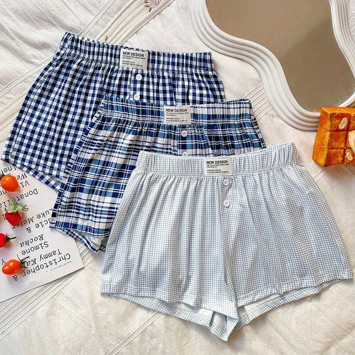Set de 3 piezas de pantalones de pijama holgados con estampado de cuadros para mujer de talla grande