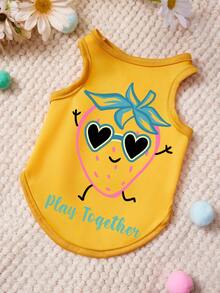 PETSIN Áo vest cho thú cưng in chữ hình dâu tây màu vàng, kiểu dáng thường ngày, mềm mại và thoáng khí, chống rụng lông. - Màu vàng - Xem 1