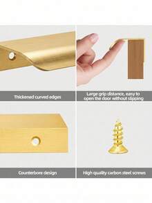 5PCS Brushed Gold Cabinet Handles, Suitable For Cabinets And Wardrobes, Sizes: 8cm/3.15in, 12cm/4.72in, 15cm/6in, 20cm/7.87in, 30cm/11.8in, Kitchen Cabinet Pulls, Drawer Pulls, Modern Concealed Aluminum Handles For Wardrobe Doors, Brushed Gold - Gold - View 3