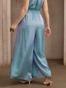 Flouryn Pantalones anchos de uso diario versátil y casual con cordón en la cintura para mujer de talla grande - Azul - Ver 2