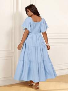 Đầm midi xếp ly màu trơn dành cho nữ cỡ lớn, thích hợp cho các buổi hẹn hò và kỳ nghỉ. - Màu xanh lam - Xem 2