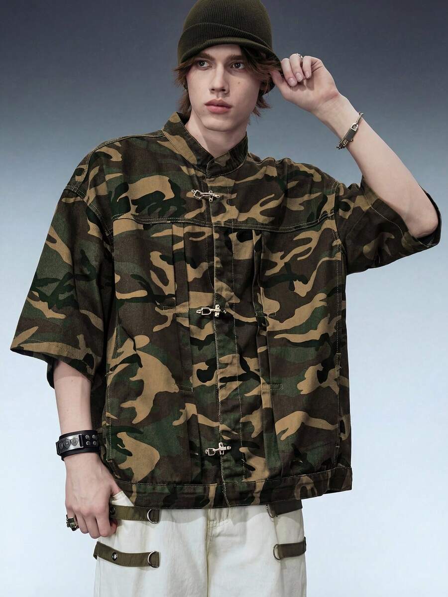 ROMWE MEN Street Life Men's Original Cowhide Camouflage Collar Jacket - Multicolor - View 1