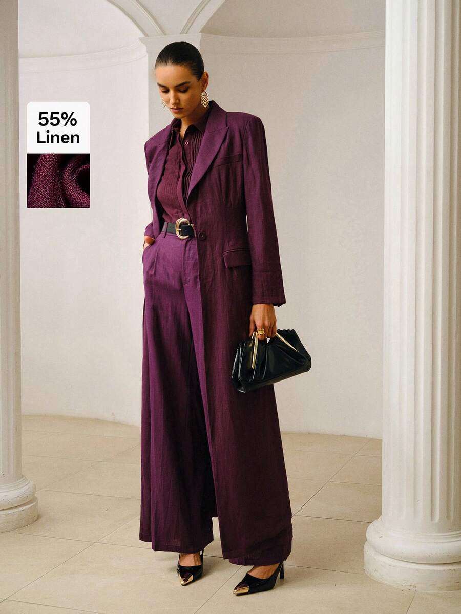 ZEYLAH Langarm-Hemd aus Leinenmischung mit Streifenmuster, lässiger Stadtlook für Frühling und Sommer - Violett - Übersicht 1