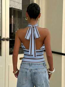 Muchica Women's Polka Dot Turtleneck Zipper Knit Camisole, Sleeveless, Minimalist Sexy Casual, Versatile For Daily Commute, Summer Top Night Out Light Blue - Multicolor - View 2