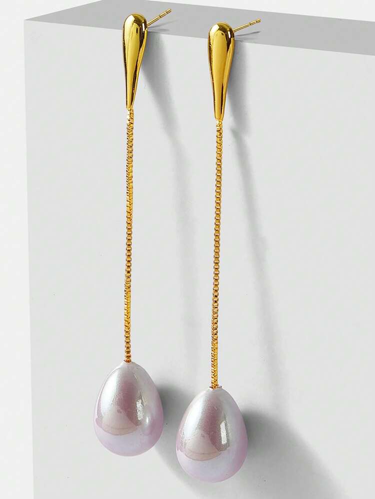 PRE SIMPLE IMITATION PEARL PURPLE PENDANT EARRINGS