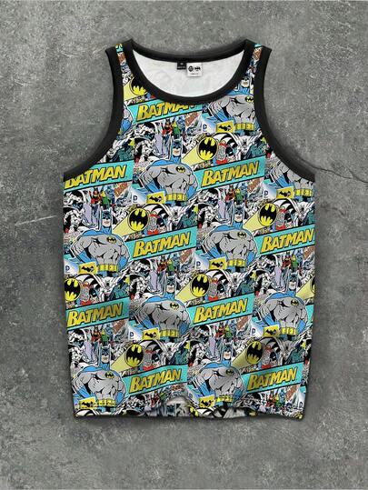 BATMAN X SHEIN Manfinity EMRG Men's Summer American Street Style All-Over Print Sleeveless Tank Top