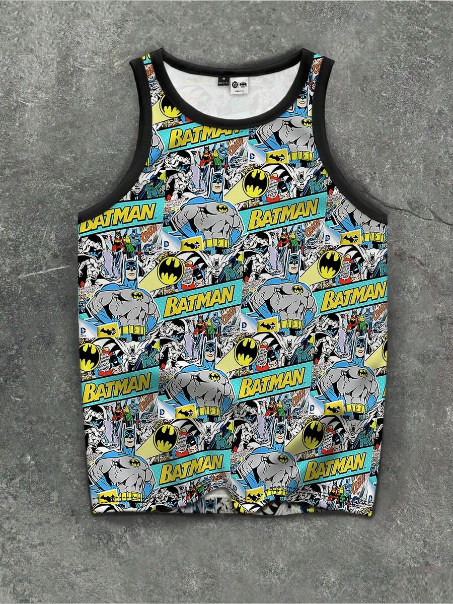 BATMAN X SHEIN Manfinity EMRG Men's Summer American Street Style All-Over Print Sleeveless Tank Top - Multicolor - View 1