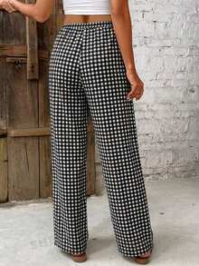SHEIN Frenchy Quần nữ cạp chun họa tiết kẻ caro cổ điển, thích hợp cho dạo phố, phong cách đường phố, sân bay, thanh lịch, đi làm, nghỉ mát biển, tiệc cưới, lễ hội, phong cách Bohemian. - Nhiều màu - Xem 2