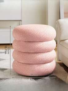 Modern Donut Ottoman Round Stool, Fleece Upholstered Vanity Stool, Soft Padded Footstool For Living Room & Bedroom - Multicolor - View 11