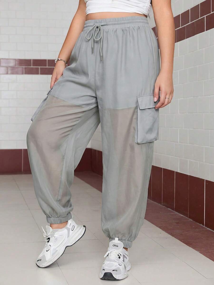 SHEIN EZwear 大码休闲运动裤,带口袋,适合日常穿着,灰色 - 灰色 - 查看 1