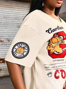 GARFIELD | SHEIN Áo sơ mi nữ tay ngắn cài cúc, kiểu dáng thời trang. - Màu Khaki - Xem 10