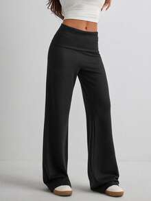 Women's Solid Color Casual Versatile Daily Wear Pants - Black - View 3