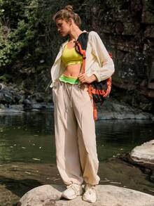 WanderVale Pantalones casuales versátiles de uso diario con cintura con cordón y bolsillos para mujer - Amarillo - Ver 6