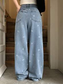 DAZY Quần jean denim nữ in nơ và có túi - Màu xanh lam - Xem 5