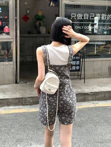 DAZY 女士碎花口袋休闲百搭牛仔连体裤 - 藍色 - 查看 5