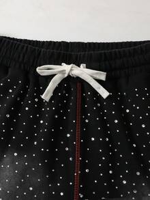 ROMWE MEN Street Life Men's Sparkling Diamond Contrast Stitching Zebra Print Shorts - Black - View 5