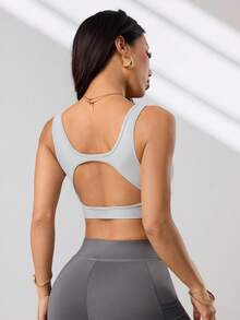 SHEIN Dewbera 女士运动文胸 - 淺灰色 - 查看 2
