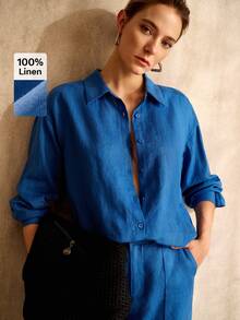 MOTF PREMIUM WOMEN'S LINEN COMFORTABLE LOOSE SHIRT - Blue - View 1
