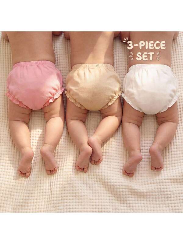 3pcs Baby Girl Knitted Casual Solid Color Elastic Waist Triangle Briefs