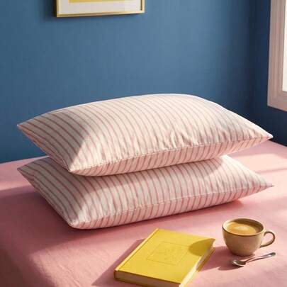 Joivida 1个100%纯棉枕套，简约条纹枕套，信封式枕套，适用于卧室装饰床上用品、学校床上用品、宿舍装饰