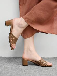 CUCCOO BIZCHIC Ladies Brown Hollow Design High Heel Sandals, Square Toe Comfort High Heel Sandals Commuter Style Sandals Summer Shoes - Brown - View 4