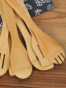 3 Buah Set Peralatan Masak Kayu Gaya Acak Sendok Bambu Spatula Anti Lengket Alat Dapur Penting untuk Apartemen Hadiah Premium untuk Pesta Rumah Baru Natal Memasak Sehari-hari Hitam Perak - MultiWarna - View 2