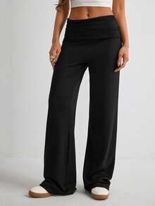 Women's Solid Color Casual Versatile Daily Wear Pants - Black - View 4