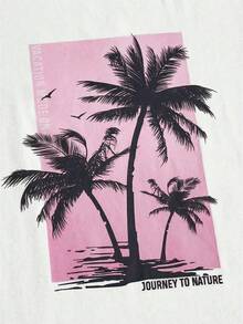 GENTILAND Men's Palm Tree Print White Slim Fit Knit T-Shirt And Shorts Set - Pink - View 2