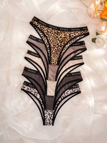 SHEIN Bộ 5 quần bikini nữ họa tiết da báo phối viền tương phản. - Nhiều màu - Xem 7