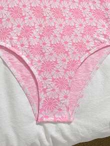 少女连体泳衣，粉白雏菊印花，特殊针织面料，可调节荷叶边，时尚休闲优雅，适合游泳、夏季度假、海滩、泳池、节日派对等场合。 - 淺粉色 - 查看 4