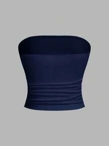 SHEIN EZwear 3件套女士休闲褶皱露脐吊带背心套装 - 彩色 - 查看 5