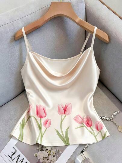 SHEIN Franclia Áo hai dây mùa hè in hoa giản dị dành cho nữ