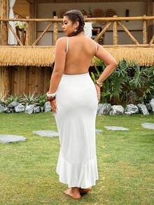 Swim Vcay Plus Size Women's Versatile Ruffle Trim Maxi Dress, Suitable For Vacation - White - View 2