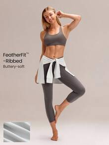 GLOWMODE FeatherFit™- Ribbed Effortless Flow Layering Skirt Yoga Pilates Barre Gym Studio Daily Casual Wear - White - View 7