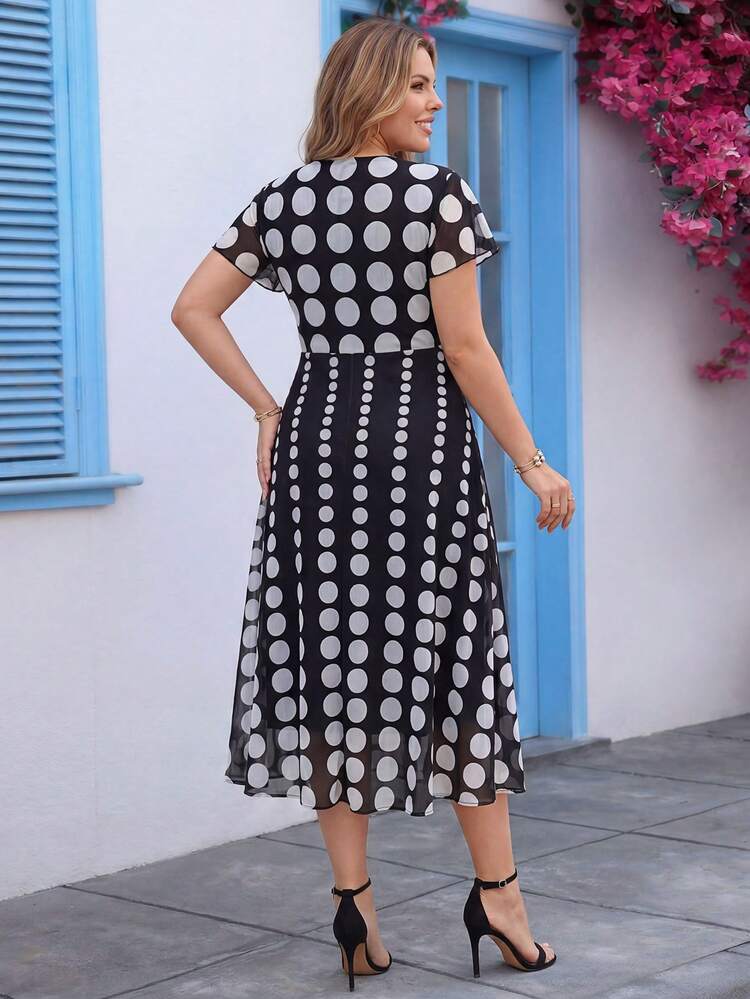 Plus Size Women's Fashionable Versatile Polka Dot Print Elegant Dress Summer Summer Outfits Spring Clothing Spring Outfit Festival Outfits For Women Beach Outfit For Women Vacation Outfits Women Holiday Outfits For Women Summer Holiday Outfits Country Concert Outfit Women's Country Clothing