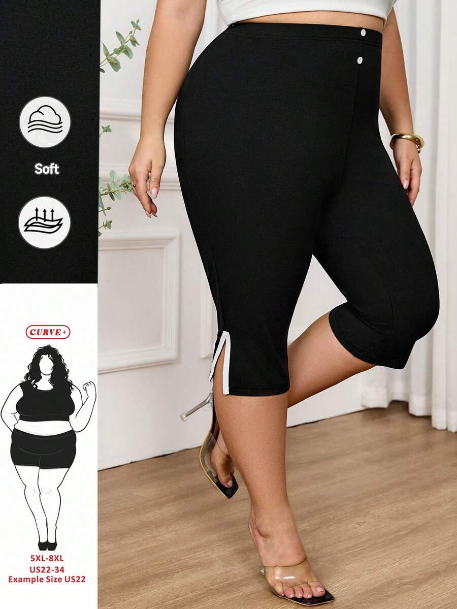 SHEIN CURVE+ Women's Solid Color Pants, Fashionable For Summer - Black - View 1