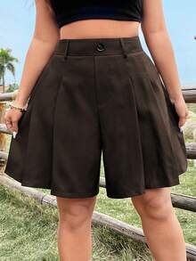 Ceyna Celana Pendek Panjang Hitam Polos Minimalis Elegan Ukuran Besar untuk Wanita - Coffee Brown - View 5