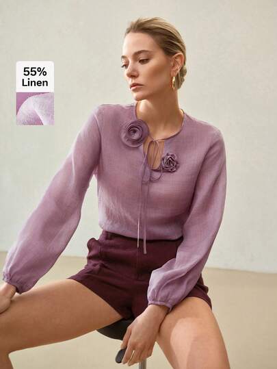 MOTF PREMIUM 亚麻立体花朵衬衫